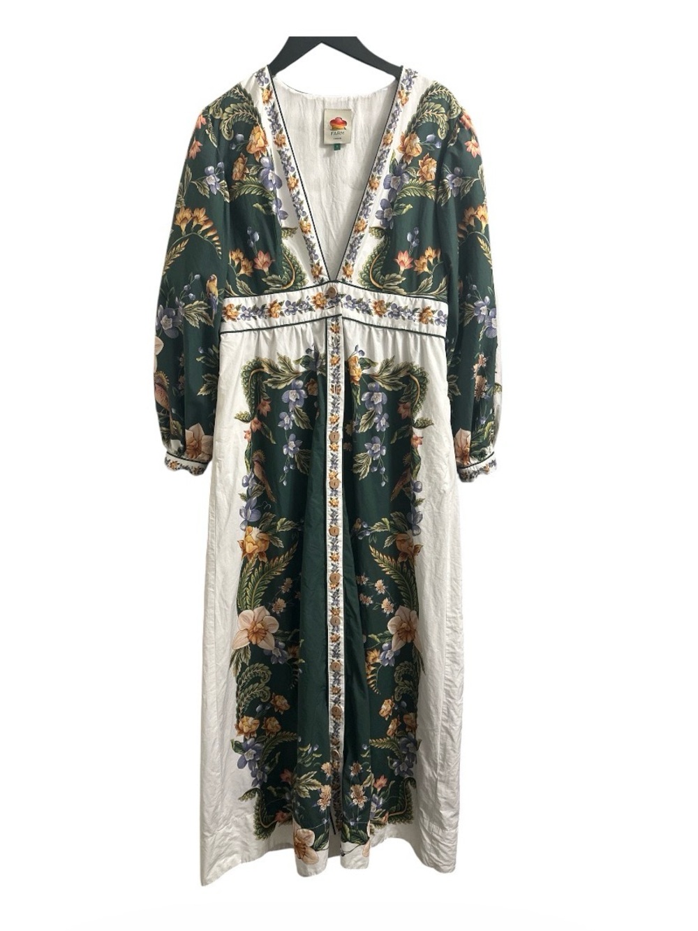 FARM RIO Nature Green Long Sleeve Floral Maxi Dress Size L - Picture 4 of 7